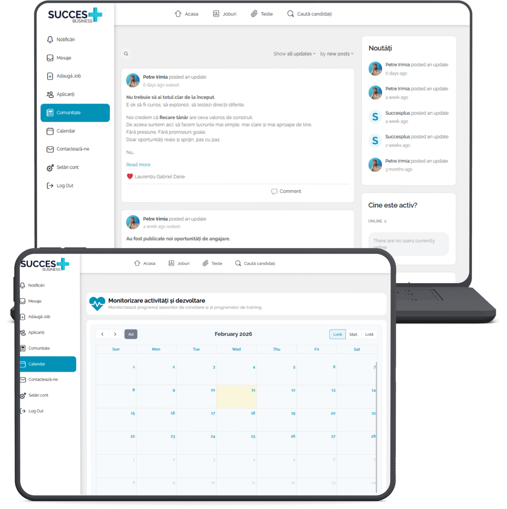 Succes Plus – comunitate, noutăți, monitorizare activități